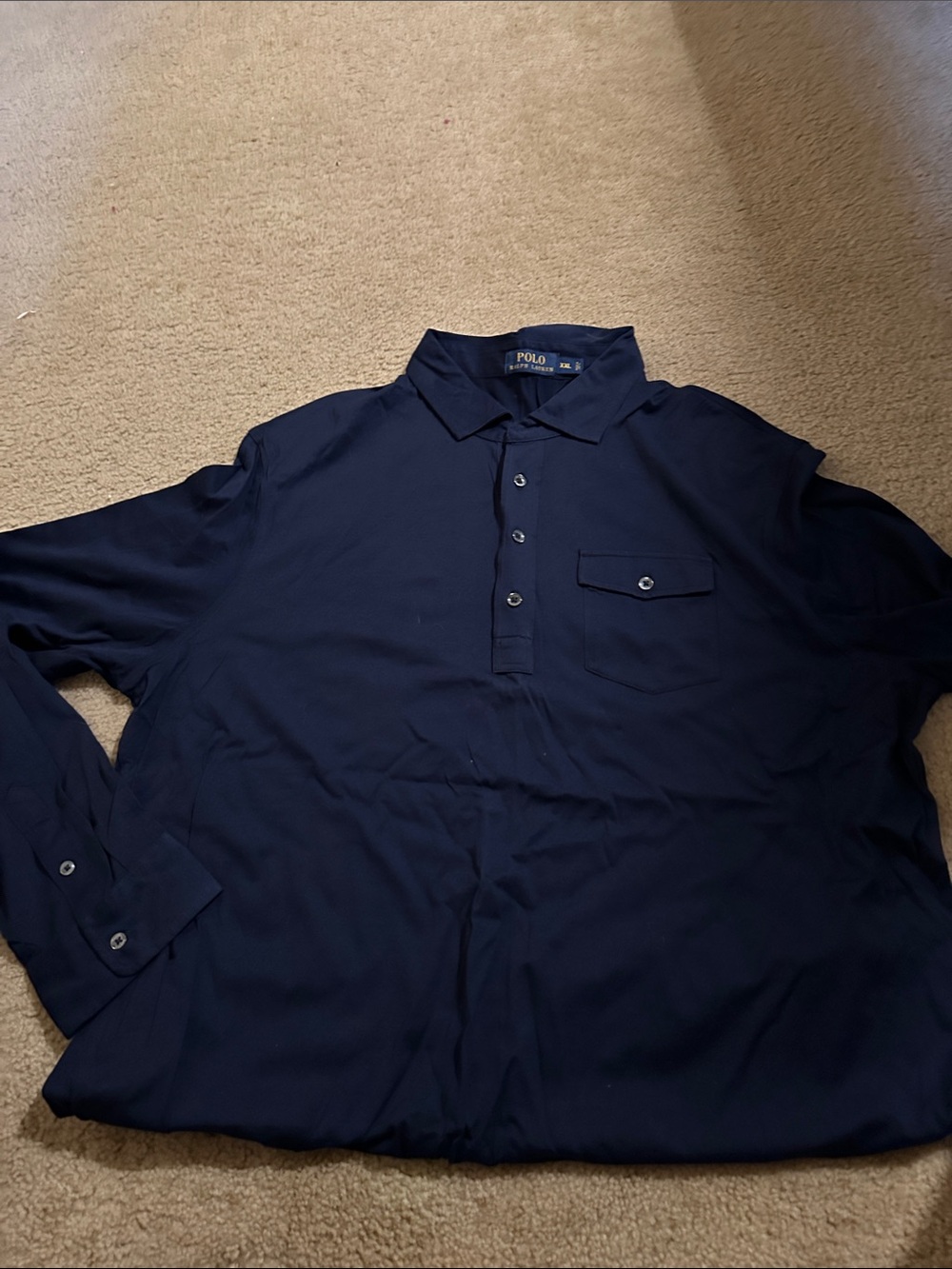 Polo by Ralph Lauren Dark Navy Long Sleeve Polo with Chest Pocket - Picture 3 of 3